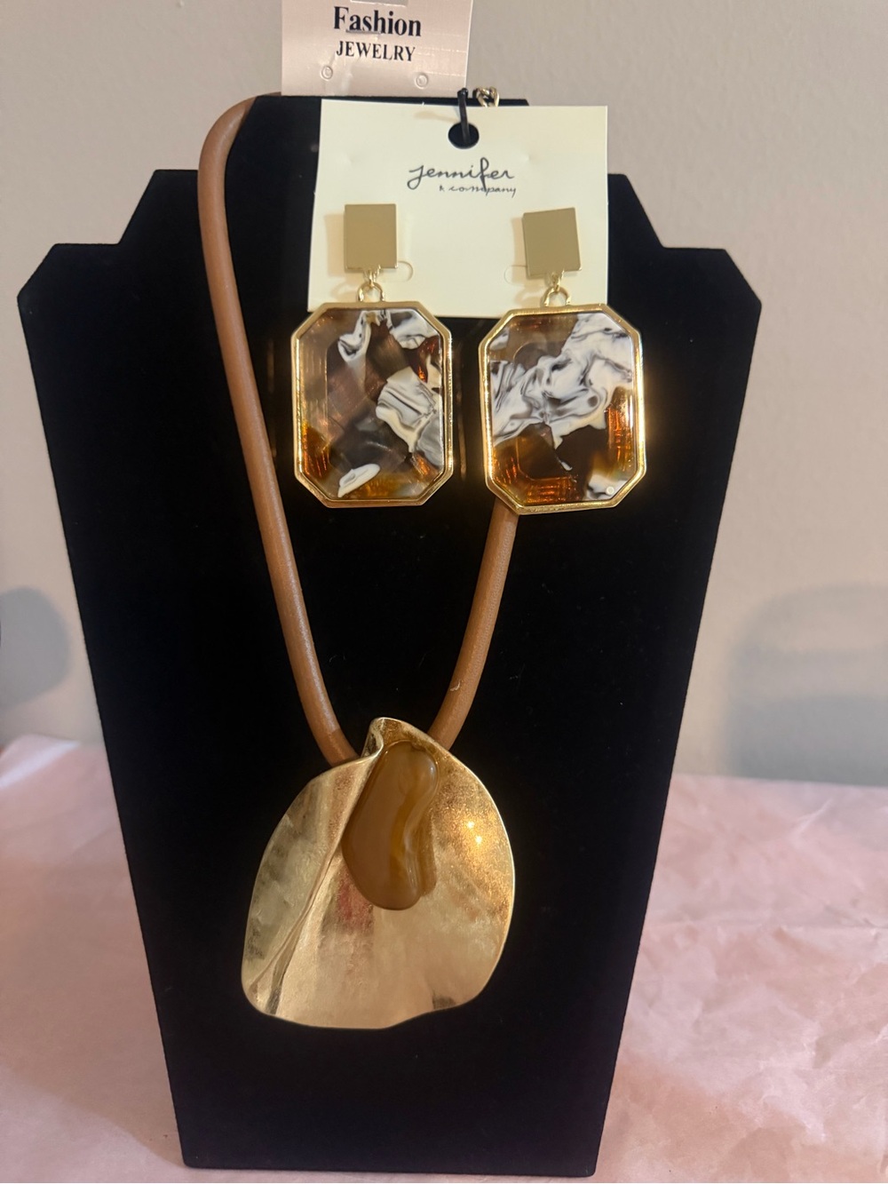 Gold and Brown Statement Necklace with Matching Earrings
